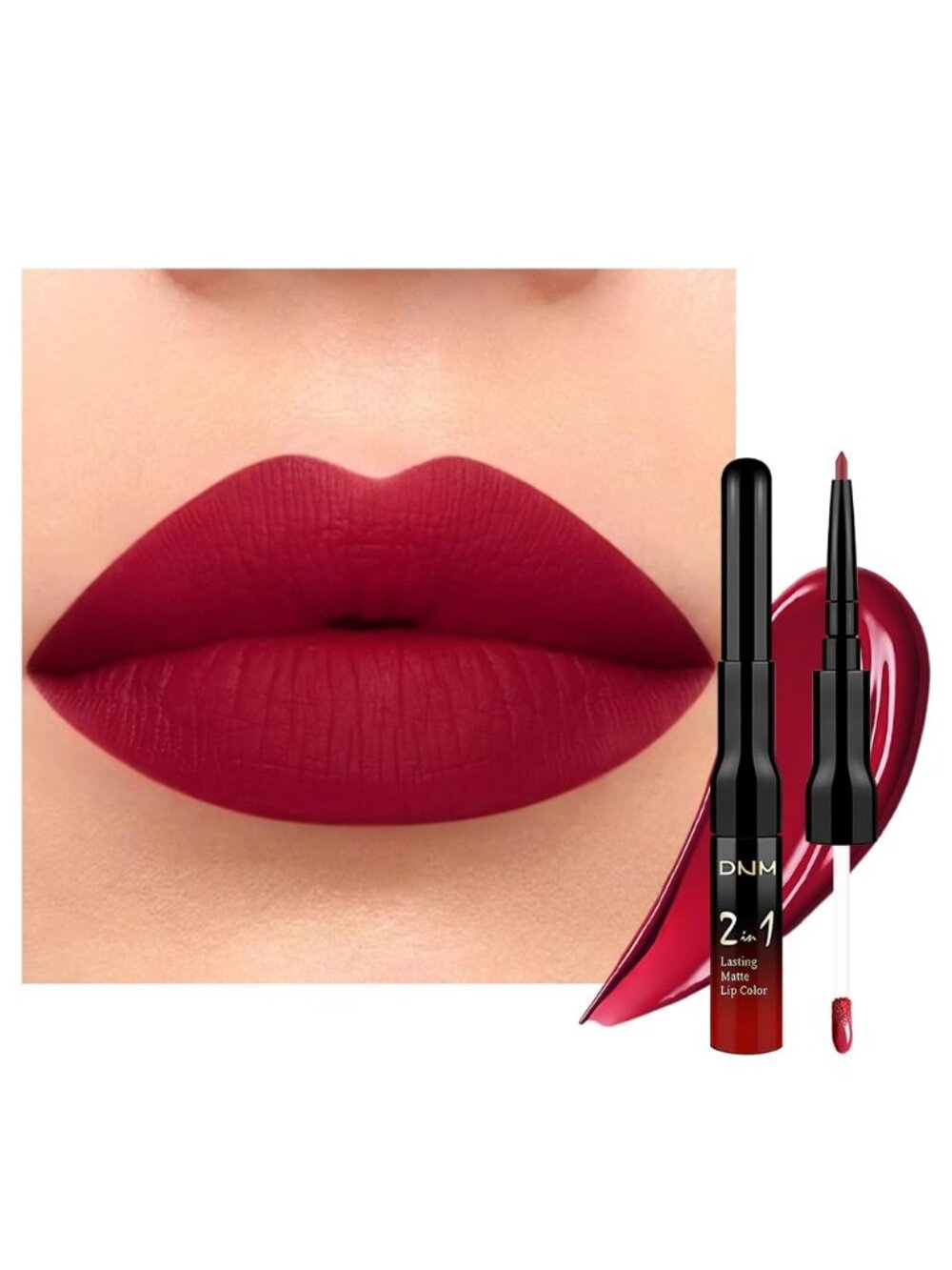 13#-Bright Red-2-in-1 Waterproof Long Lasting Double-Ended Matte Liquid Lipstick